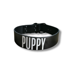 bdsm collar with puppy text on it